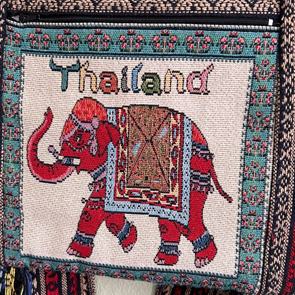 Handwoven Thailand Elephant Crossbody Bag - Red & Teal